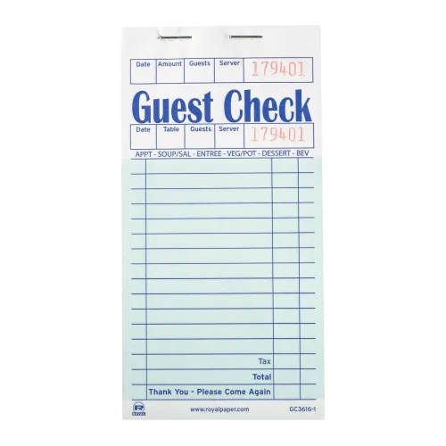 6.75" x 3.50" Green Single Part Booked Guest Checks