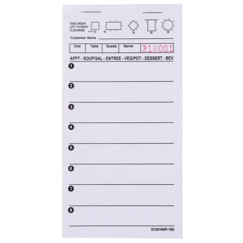 6.75" x 3.50" White Single Part Booked Guest Checks