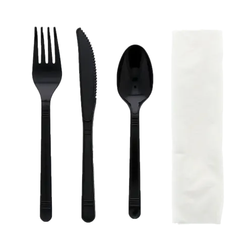 4-Piece Medium Heavy-Weight Black Polypropylene Cutlery Kit