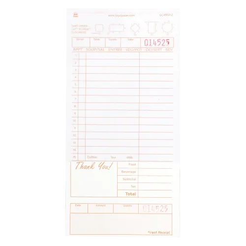 8.50" x 4.25" Tan Multi-Part Carbonless Guest Checks