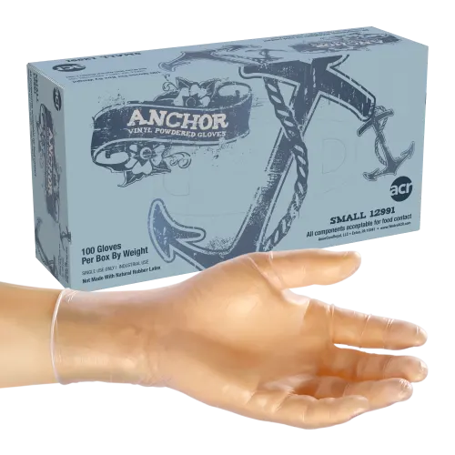 Small Clear Powdered Anchor Vinyl Gloves