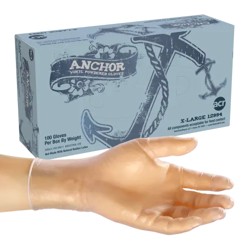 X-Large Clear Powdered Anchor Vinyl Gloves