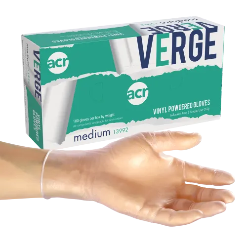 Medium Clear Powdered Verge Vinyl Gloves