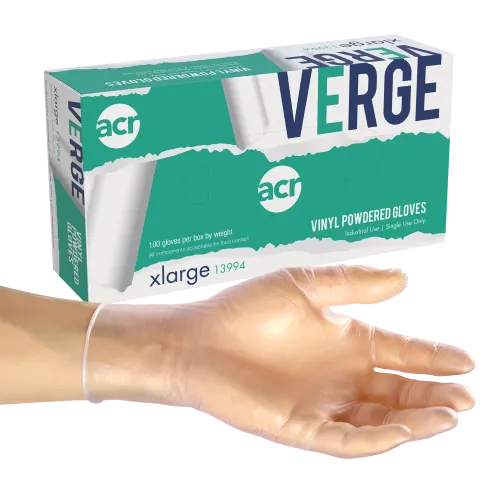 X-Large Clear Powdered Verge Vinyl Gloves