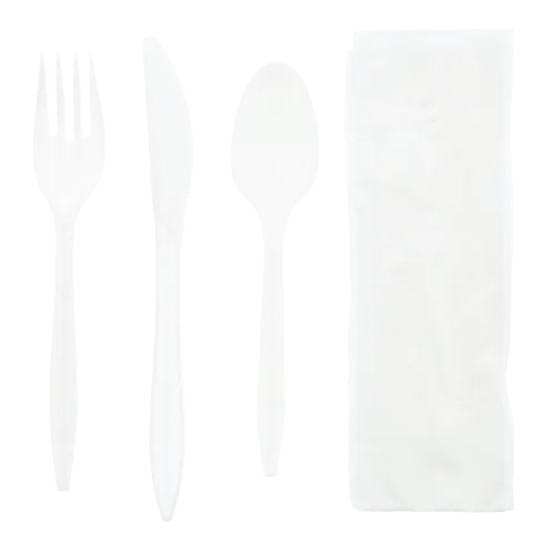 4-Piece Medium-Weight White Polypropylene Cutlery Kit