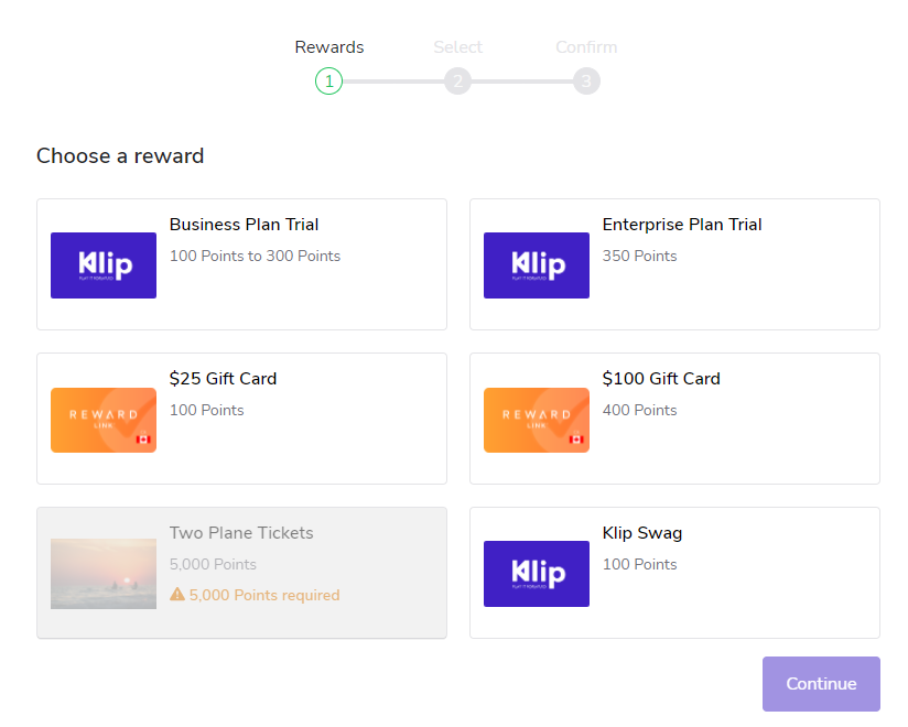 Screenshot of reward exchange option