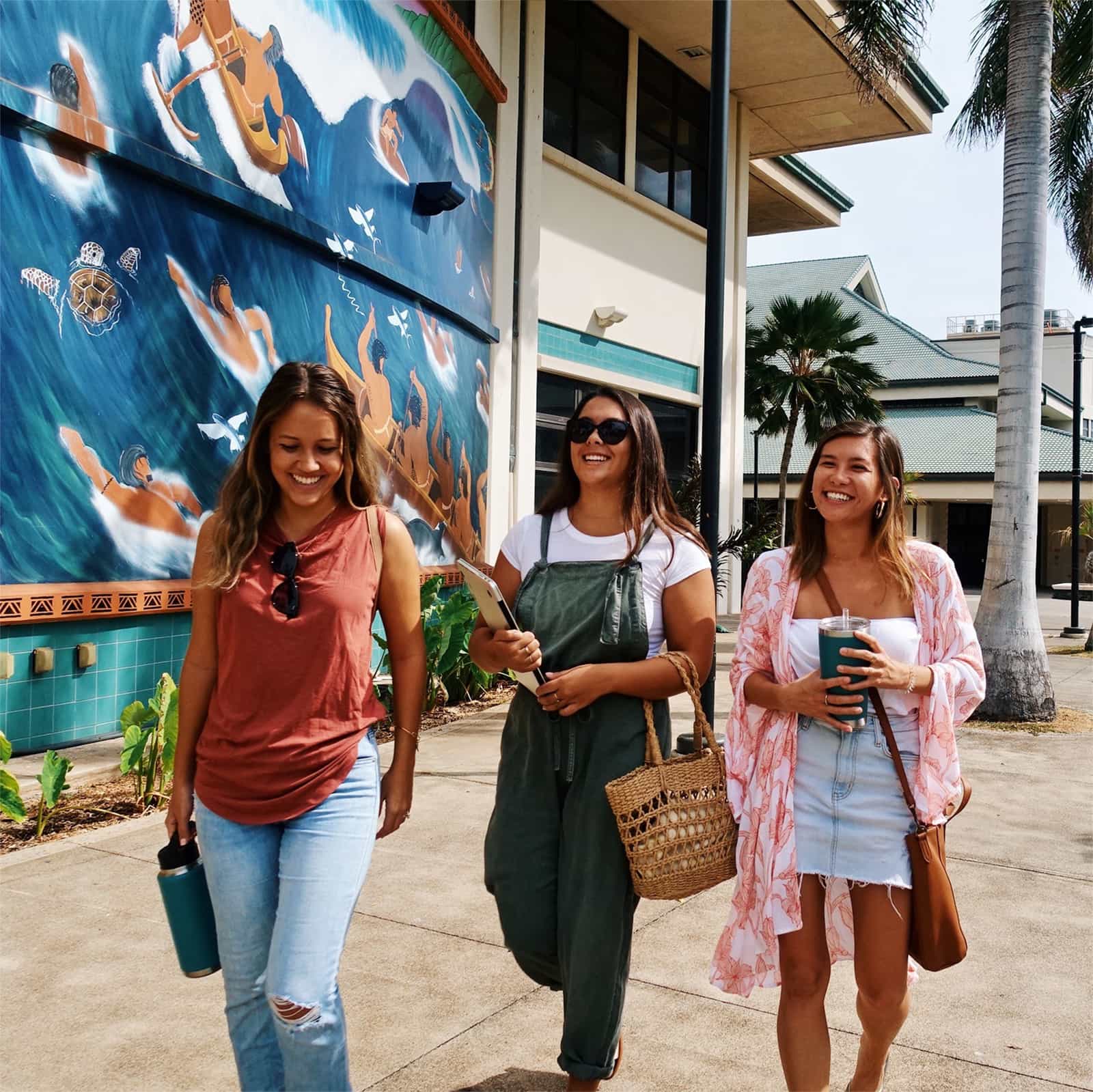 Students walking across campus