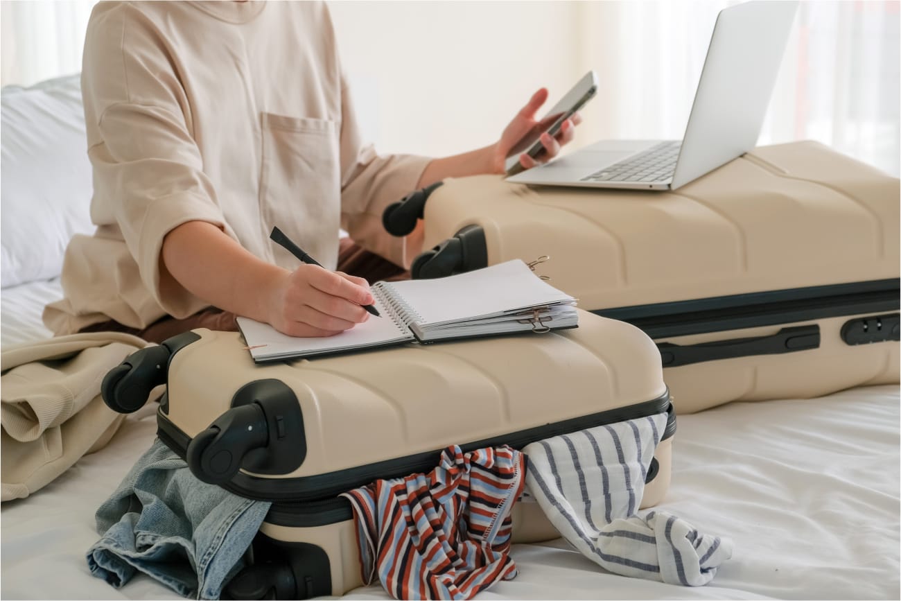 Woman is overwhelmed with travel planning