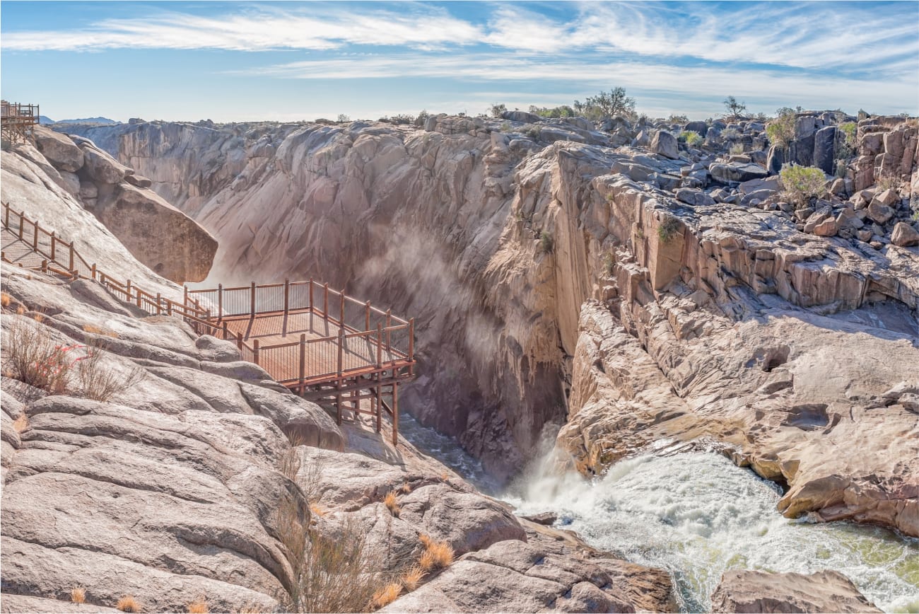 Augrabies Falls, where powerful rushing waters create a captivating scene of natural beauty.