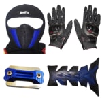 Buy FACE MASK FOR RIDERS(BLUE-BLACK) WITH BLACK PRO BIKES GLOVES, FANCY DISC CAP AND PETROL TANK PAD ZADON on 0.00 % discount