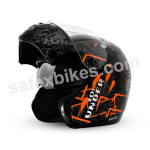 Buy Vega flip up Helmet - Boolean Street (Black Base with Orange Graphic Helmet) on 25.00 % discount