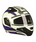 Buy STEELBIRD-MODULAR HELMET SB-34 ZORRO PACE FULL FACE (MATTE WHITE WITH BLUE STICKER) (60 CM) on 0 % discount