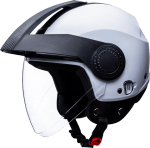 Buy OPEN FACE HELMET SUBURBAN M WHITE WITH CARBON CENTRE STRIP AND BLACK PEAK STUDDS on 0 % discount