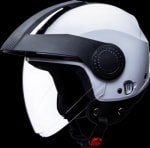 Buy OPEN FACE HELMET SUBURBAN W WHITE WITH CARBON CENTRE STRIP AND BLACK PEAK (540MM) STUDDS on 0 % discount