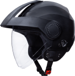 Buy OPEN FACE HELMET SUBURBAN W BLACK WITH CARBON CENTRE STRIP AND BLACK PEAK STUDDS on 0 % discount