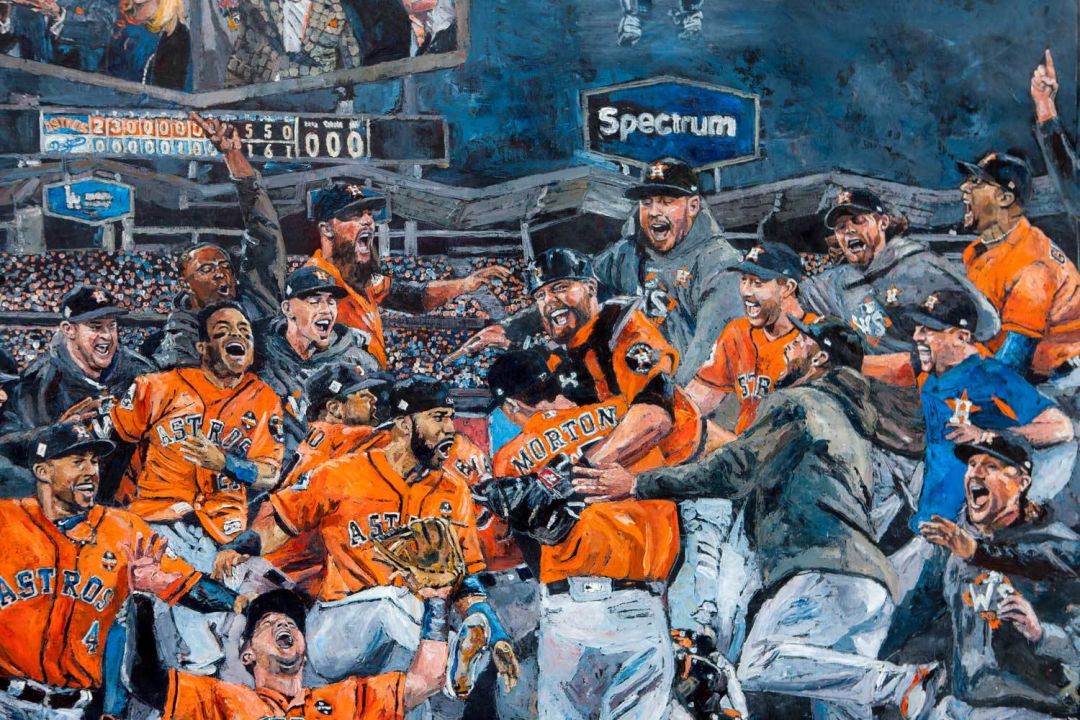 2005 - Astros Team Sit Down Fine Art Print by Unknown at