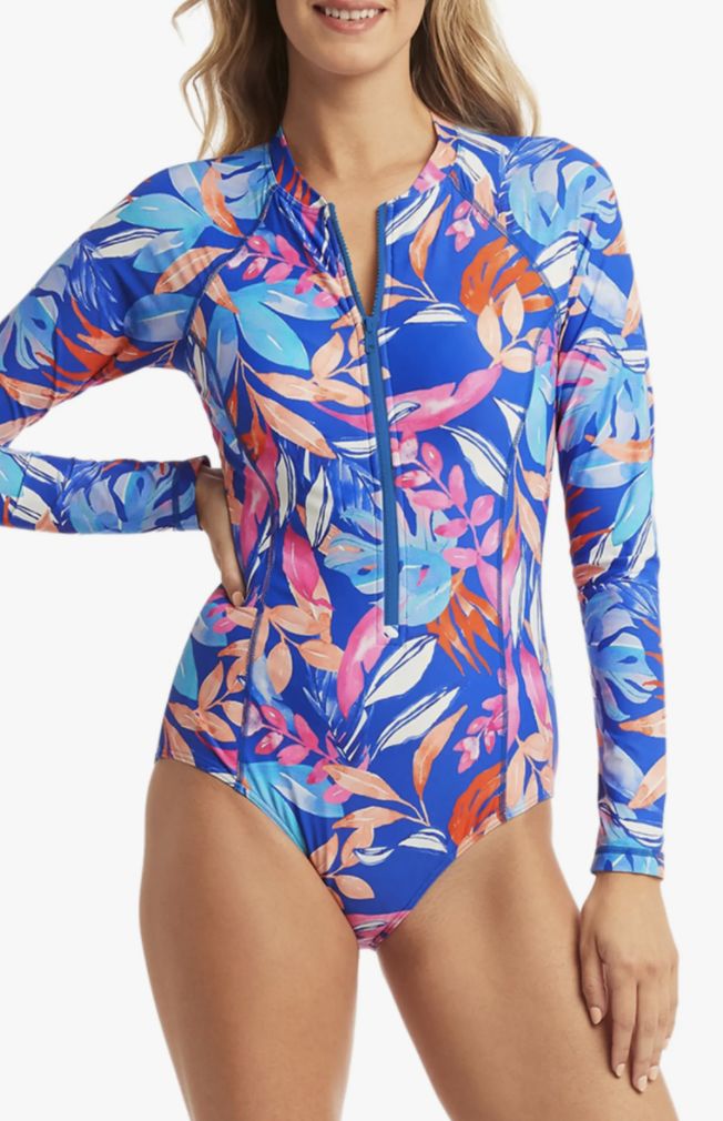 Nordstrom Long Sleeve Floral Once Piece Swimsuit.