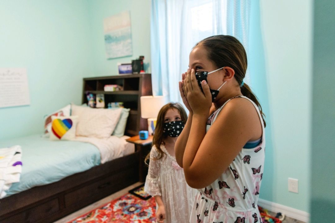 Lauren's daughter Emma sees her new bedroom for the first time.