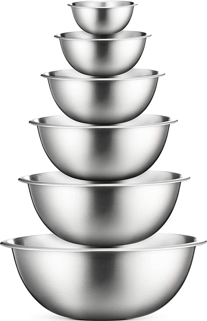 Stainless steel mixing bowl.