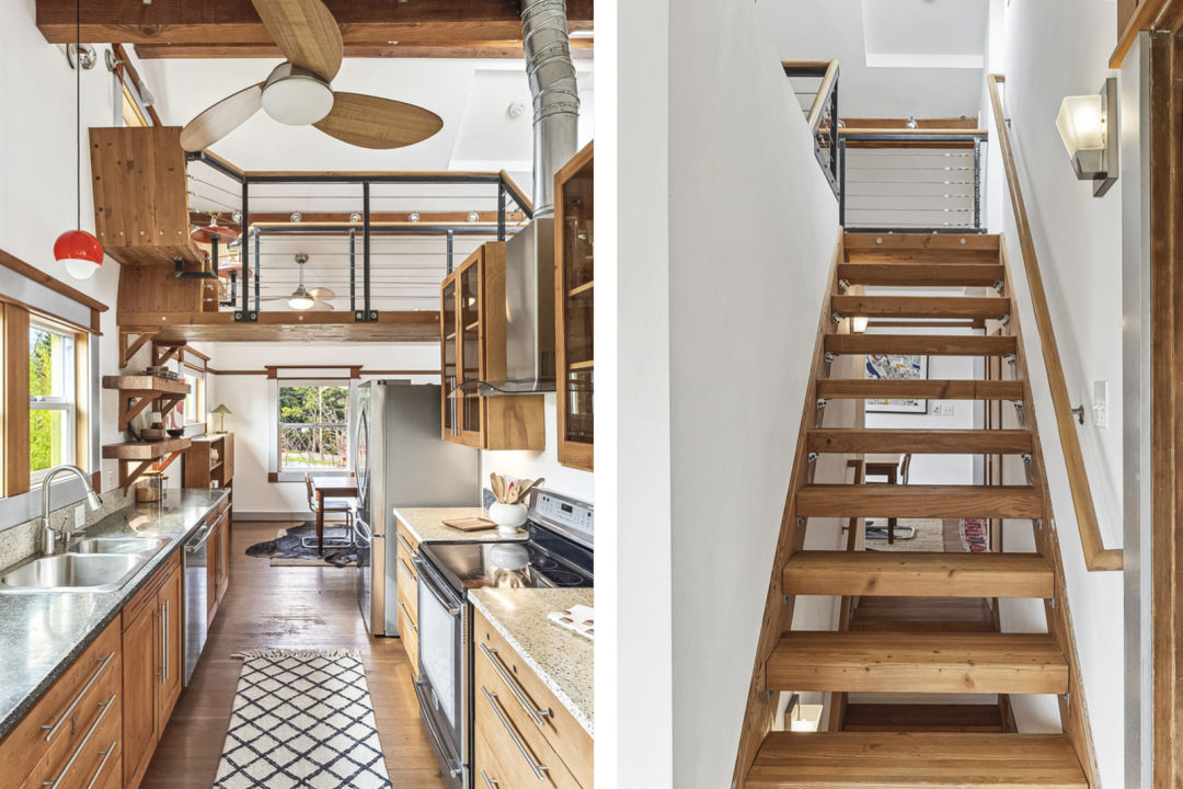 Dekum-Pilot_House-kitchen-stairs-22Pages_cymfp7 Property Watch: Dekum Triangle’s Curb-Famous Pilot House Is for Sale