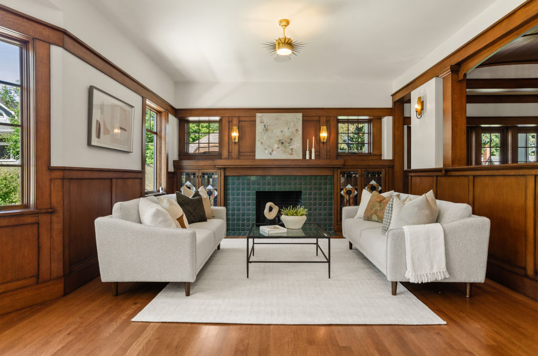 The living room of the Emil Schact house in Portland Heights.