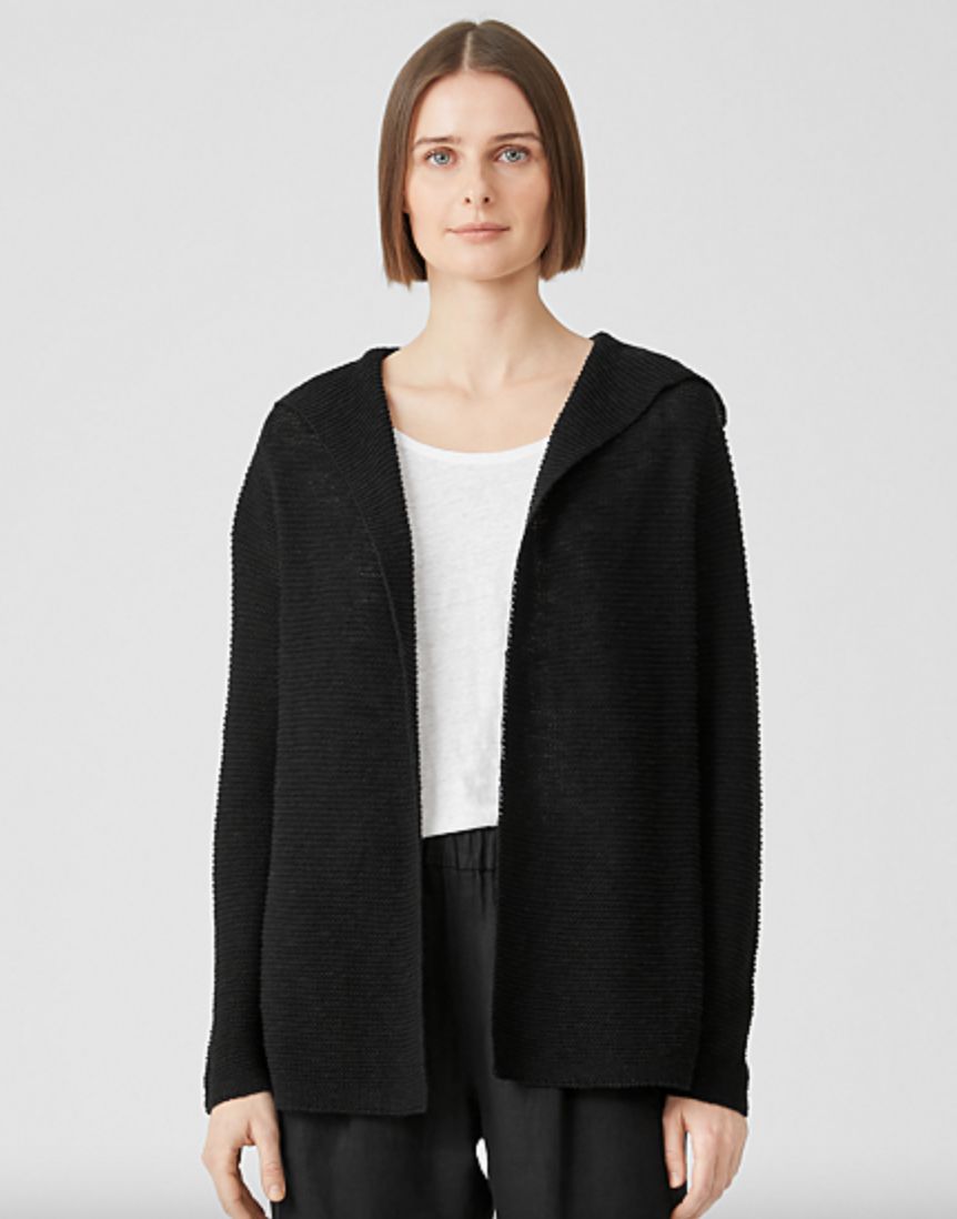 Eileen Fisher organic cotton slub hooded cardigan