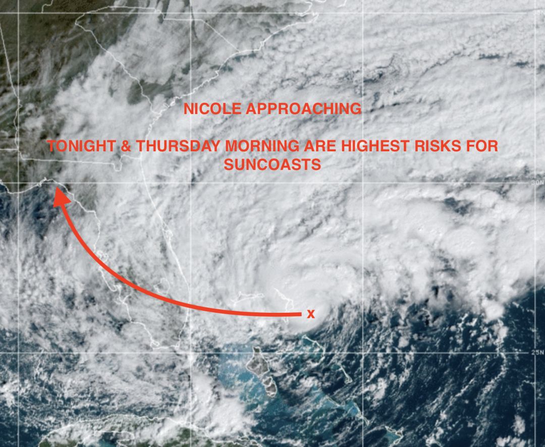 A look at Tropical Storm Nicole's predicted path