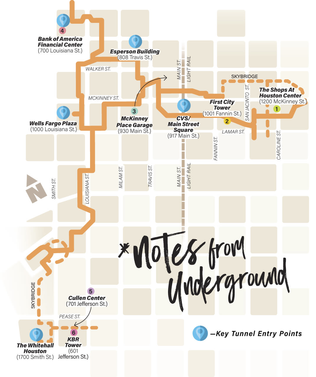 map of downtown houston This Handy Dandy Map Guides You Through The Downtown Tunnels