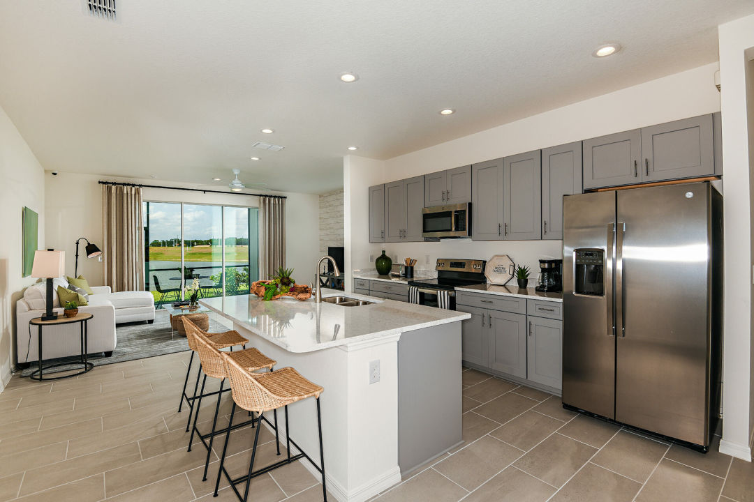 The kitchen in one of the new townhomes in North River Ranch's Riverfield neighborhood where houses start from the low $200,000s.