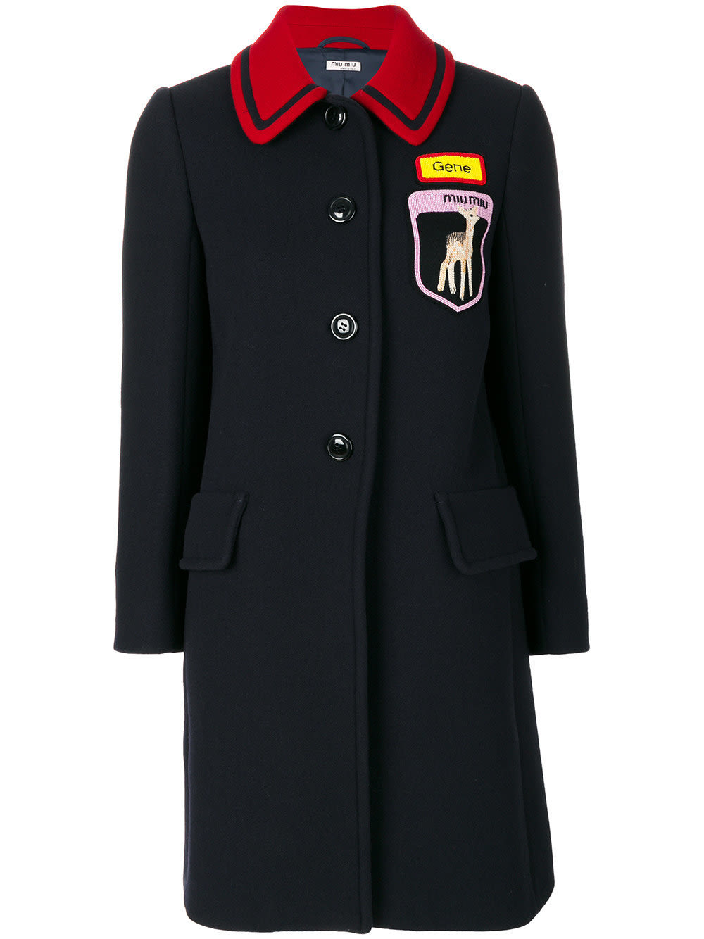 Miu miu badge patch buttoned coat courtesy of farfetch jzpbxk