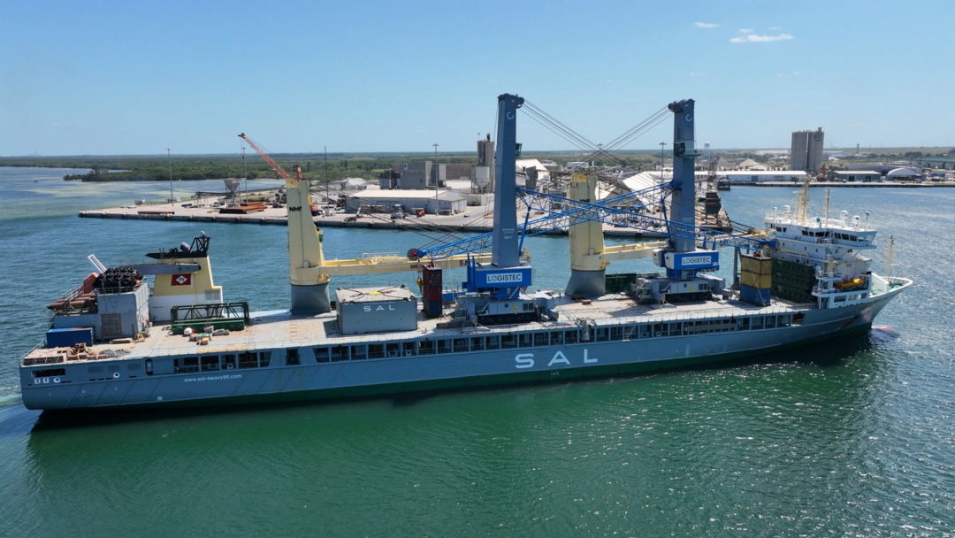 Two new Konecranes Gottwald Generation 6 mobile harbor cranes arrive April 22 at SeaPort Manatee following trans-Atlantic passage from Germany.