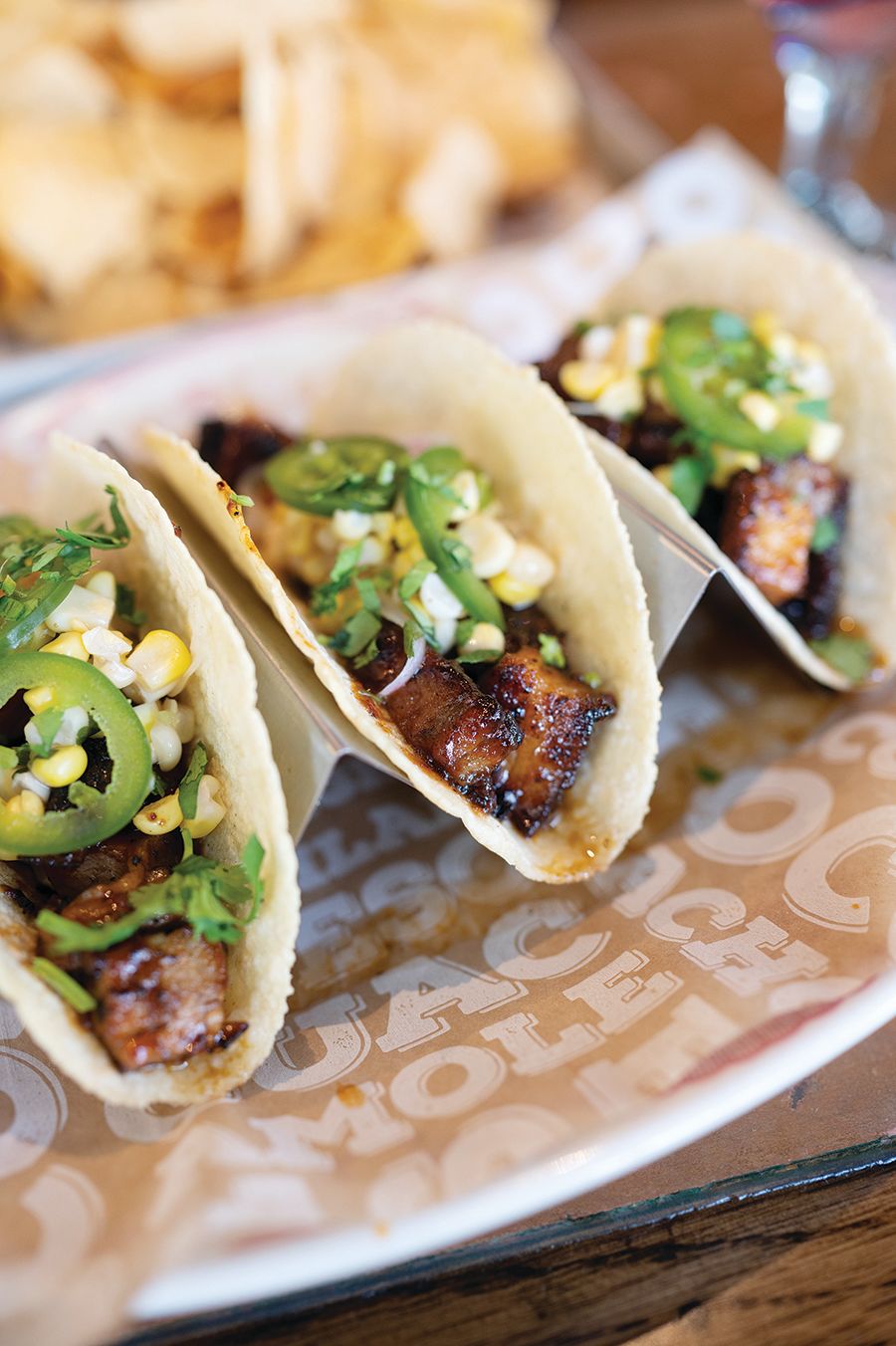 Steak tacos on homemade tortillas.