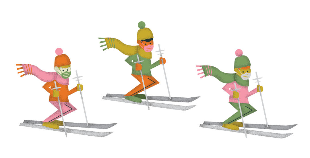 Illustration of masked skiiers
