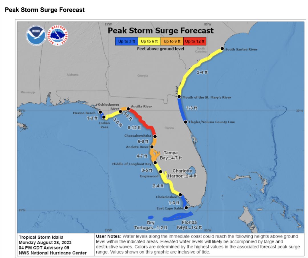 This image shows the peak storm surge forecast for our region.