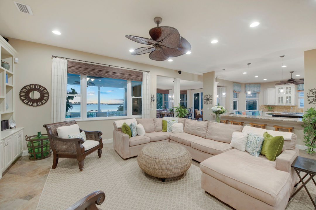 A comfy living room overlooks Palma Sola Bay