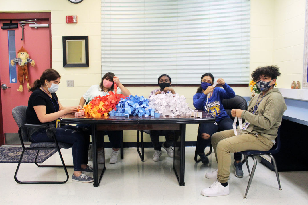 Students in Bayshore’s Career Experience program, pictured helping tear tickets for Goodwill, include Ashley Garza, Madeline Supuppo, Jazmine Womack, Gerardina Parra and Nicholas Soto-Corona.