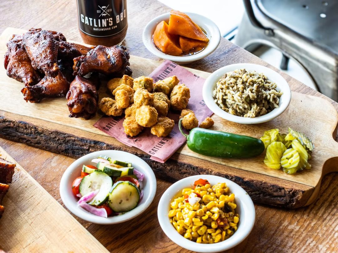 A spread of dishes at Gatlin's BBQ.