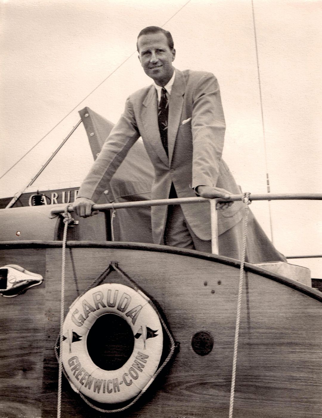 Phillip Hiss on the yacht he sailed to Florida.