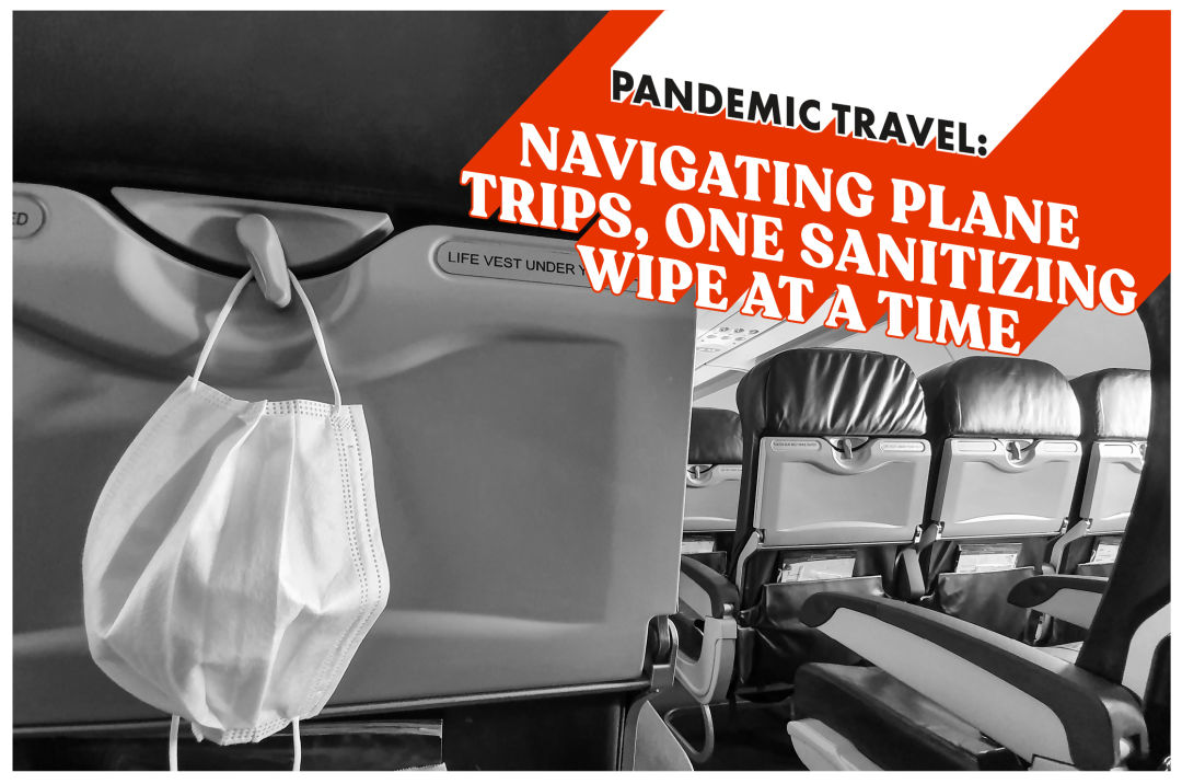 Airplane interior with face mask