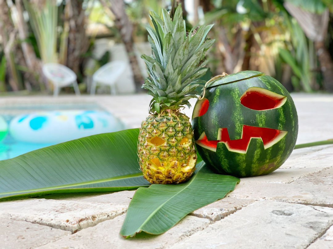 watermelon and pineapple jack 'o' lantern.