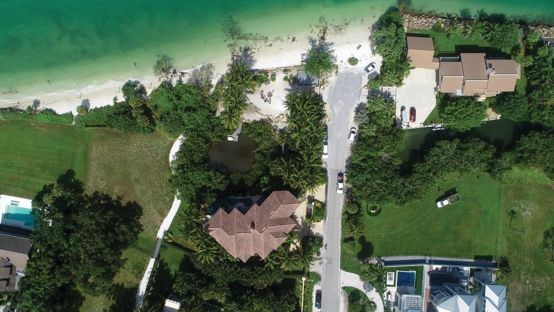 An aerial view of the controversial beach at 3935 Beach Road.