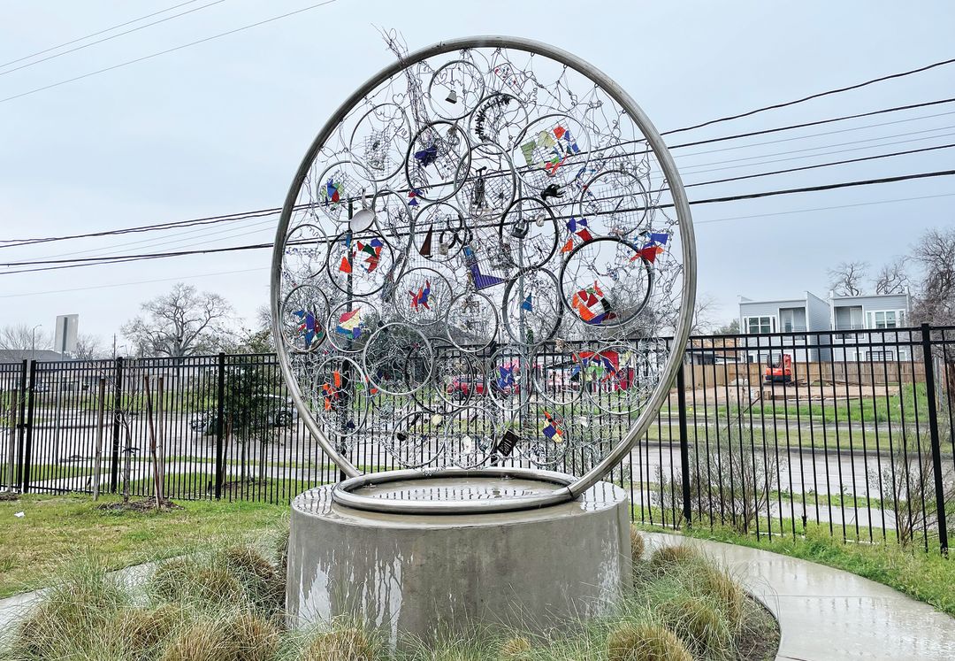 A found object sculpture located outside.