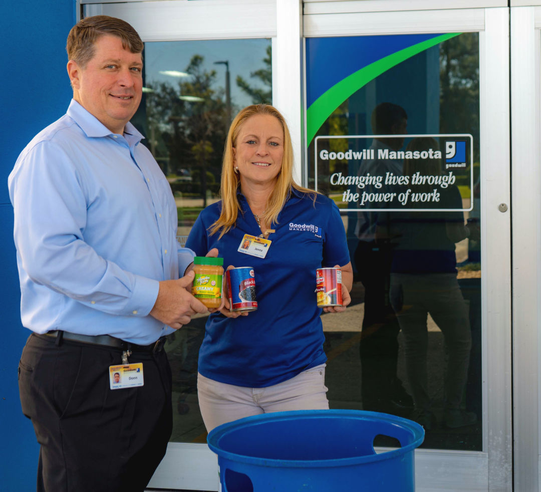 Goodwill Manasota president Donn Githens (left) with team member Jenna Karbowski at Goodwill’s corporate campus in Bradenton