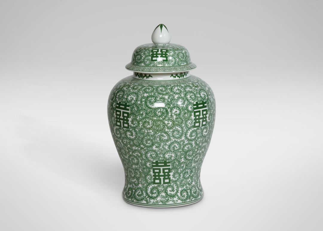 Ethan allen green and white temple jar qhnnql