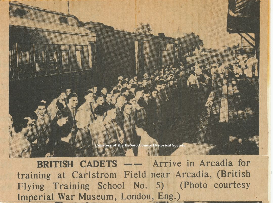 British cadets arrive in Arcadia for training at Carlstrom field.