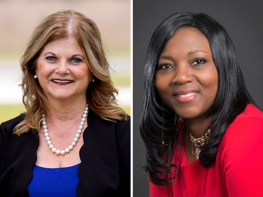 New All Faiths Food Bank board members Mary Kay Burns (left) and LaShawn Frost