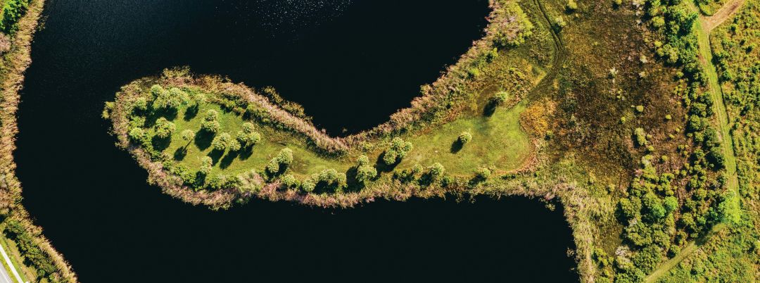 Sky view of the lake at Scherer Thaxton Preserve