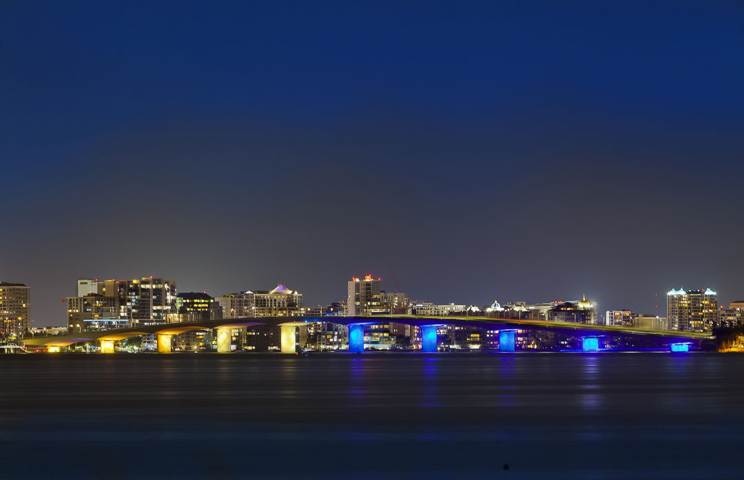 The Ringling Bridge will light in up in blue and yellow in support of Ukraine through March 10.