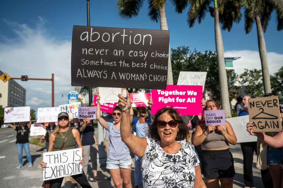 Protesters at a "Save Roe" rally in downtown Sarasota in May.