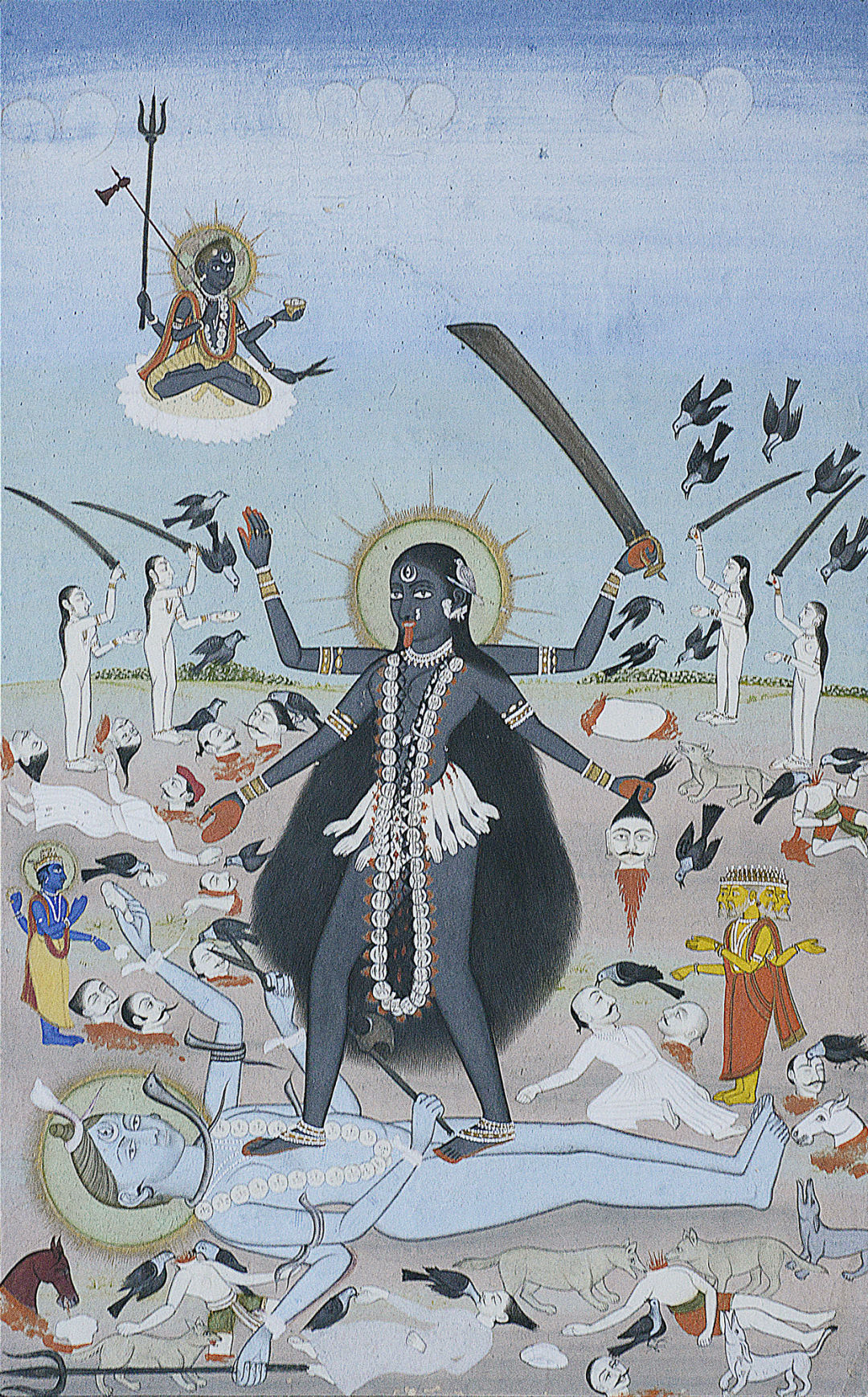 The Goddess Kali in the cremation ground, ca. 1850, painting featuring the goddess Kali in a cremation ground